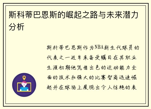 斯科蒂巴恩斯的崛起之路与未来潜力分析