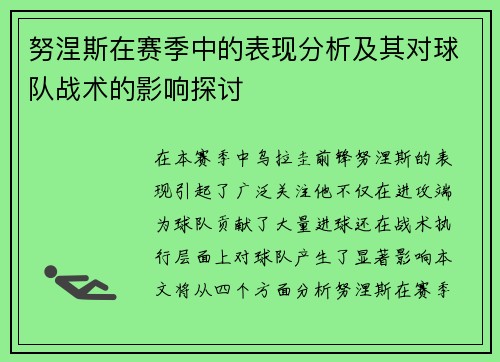 努涅斯在赛季中的表现分析及其对球队战术的影响探讨